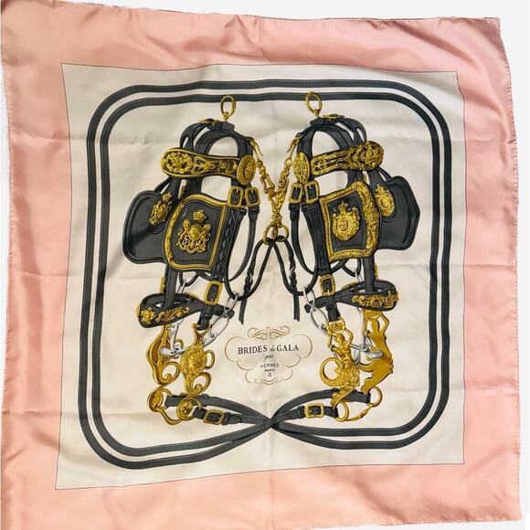 Hermes Pink and Gold Silk Scarf - Picture 4 of 7